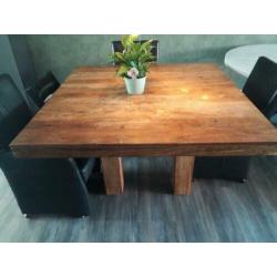 mooie teak houten eetkamer tafel, 1.4 x 1.4 m