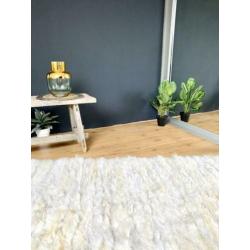100% wol 210x160cm KELIM kleed vloerkleed wit beige handmade