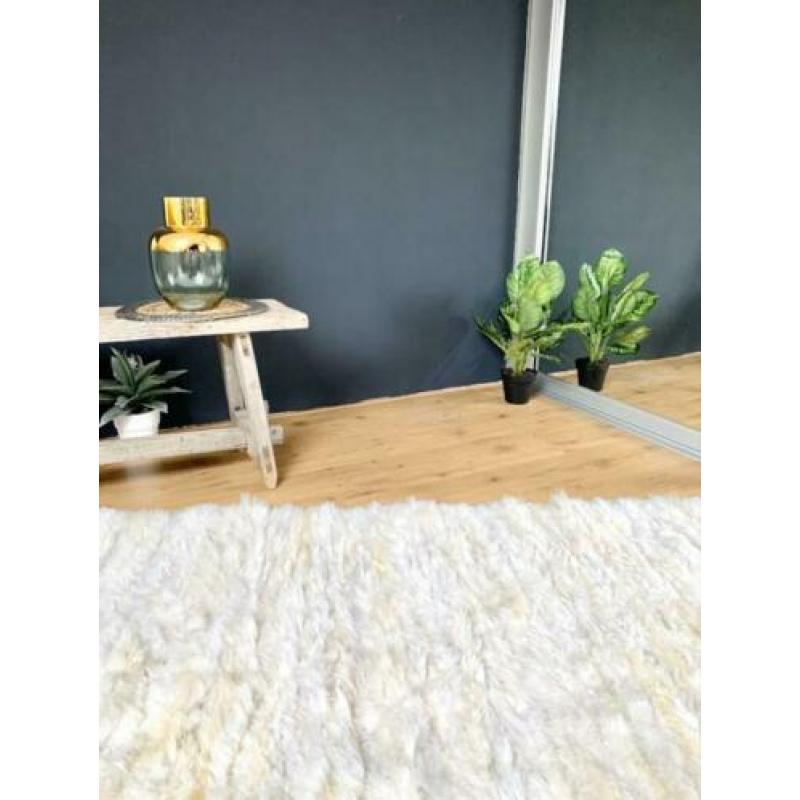 100% wol 210x160cm KELIM kleed vloerkleed wit beige handmade