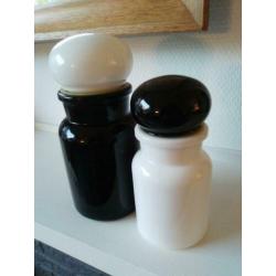 Vintage zwart/wit set apothekerspotten jaren 60