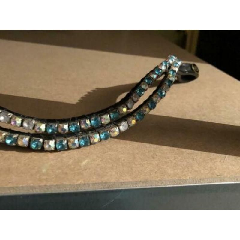Strass/bling frontriem ab kristal/turquoise super Shiny