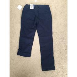 Nieuwe stoere donkerblauwe linnen broek, maat 122.