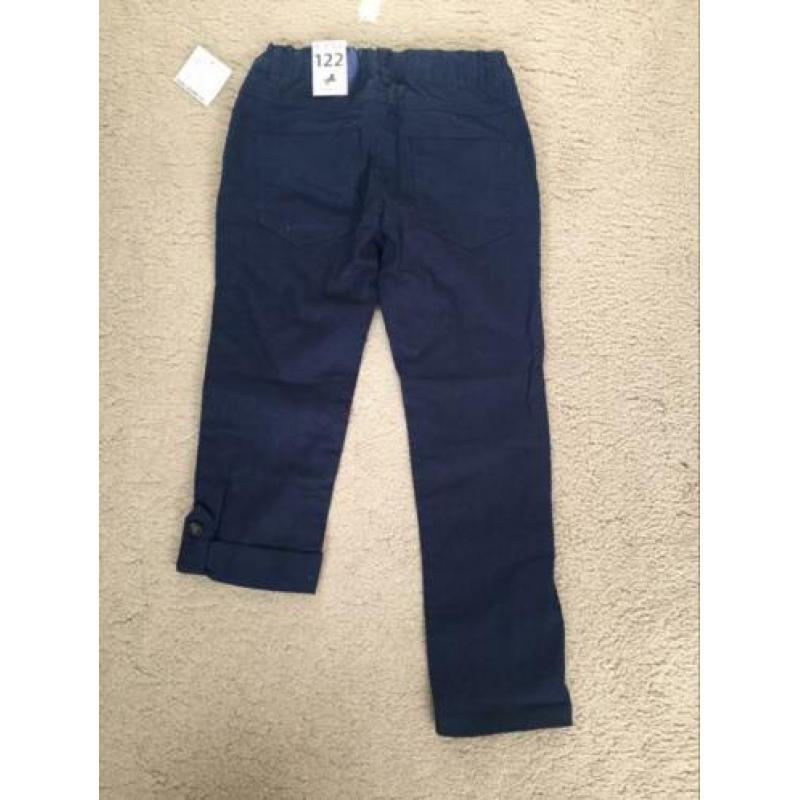 Nieuwe stoere donkerblauwe linnen broek, maat 122.