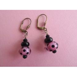 jwg Vintage 60s Polkadot glas kralen oorbellen paars zwart