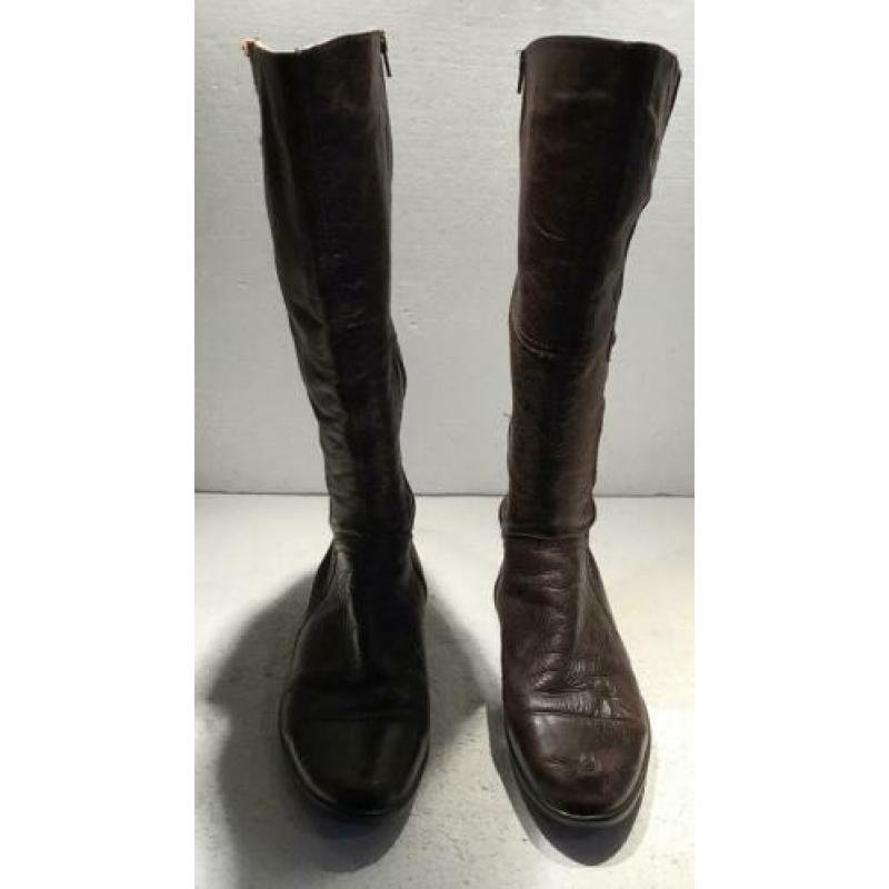 DESIGN HOGE DAMES LAARZEN SOEPEL LEDER BRUIN maat 38 / 38,5