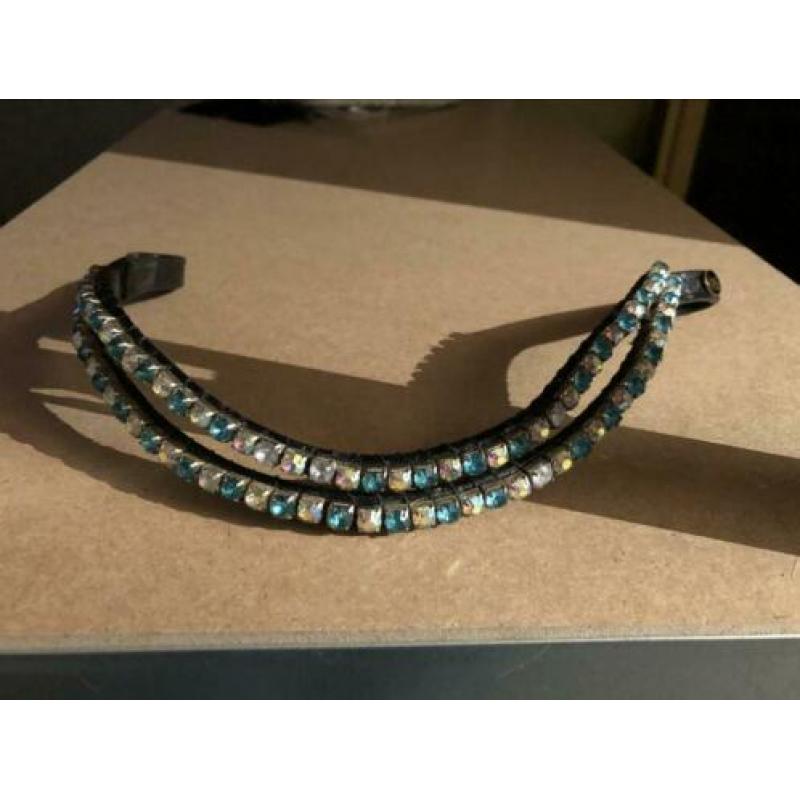 Strass/bling frontriem ab kristal/turquoise super Shiny