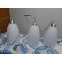 Set van 3 hanglampen,glas melkwit