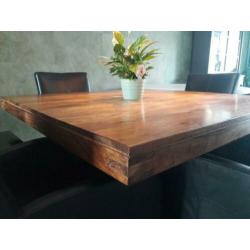 mooie teak houten eetkamer tafel, 1.4 x 1.4 m