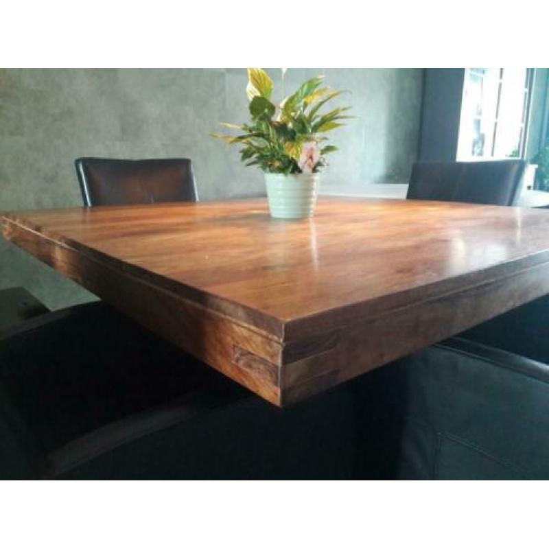 mooie teak houten eetkamer tafel, 1.4 x 1.4 m