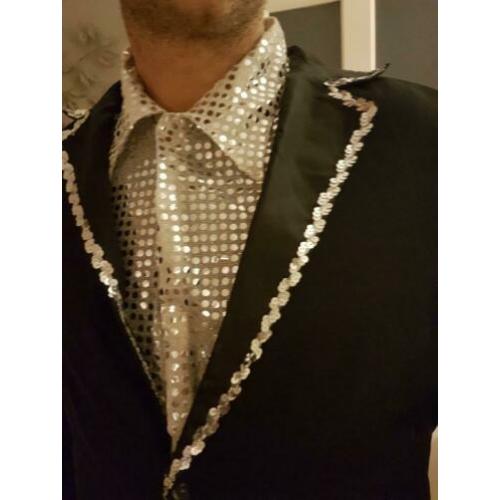 FRAAI Kostuum pak outfit CARNAVAL heren zwart glitter maat L