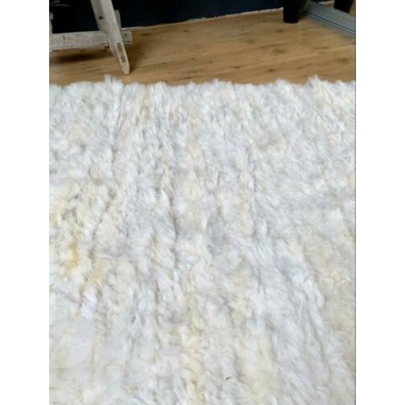 100% wol 210x160cm KELIM kleed vloerkleed wit beige handmade