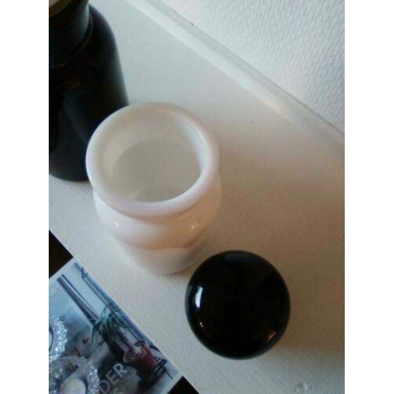 Vintage zwart/wit set apothekerspotten jaren 60