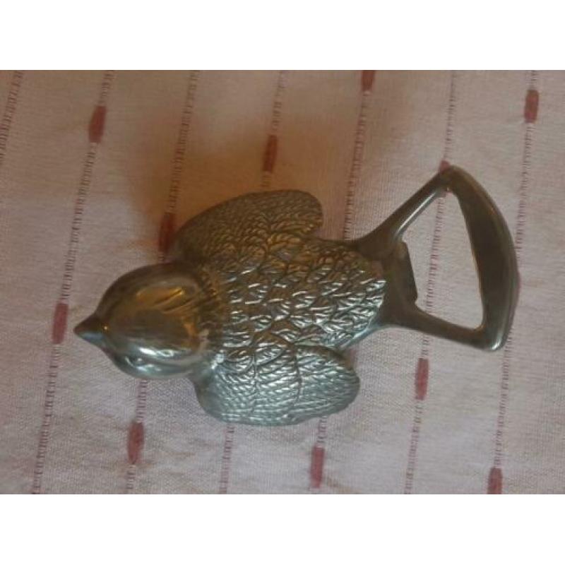 Flessenopener verzilverd silverplate vogel
