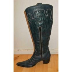 Stoere groene leren ibiza/hippie look cowboy boots! 39