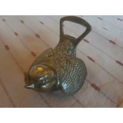 Flessenopener verzilverd silverplate vogel
