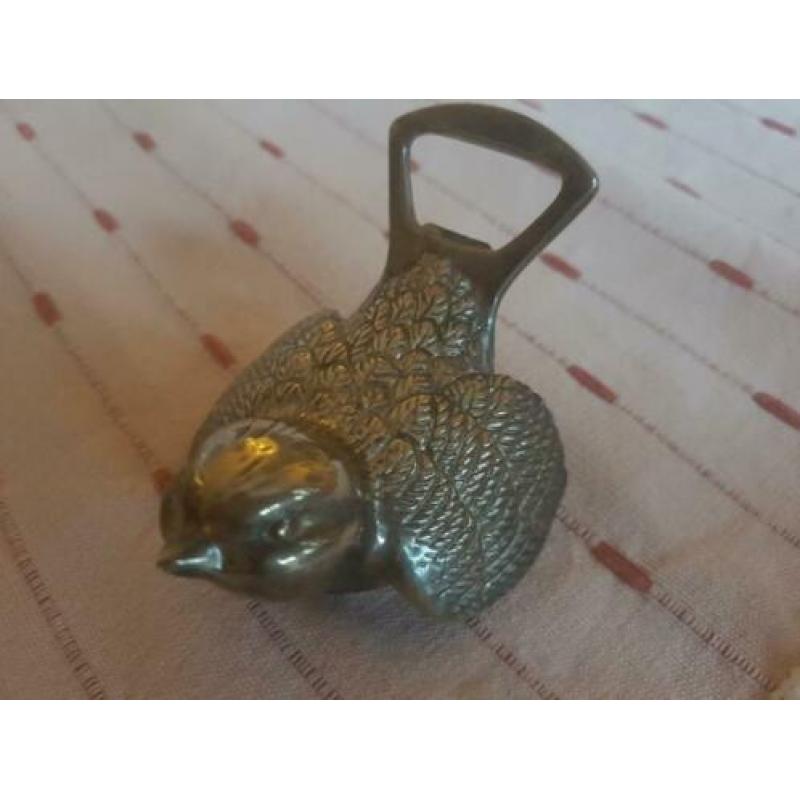 Flessenopener verzilverd silverplate vogel