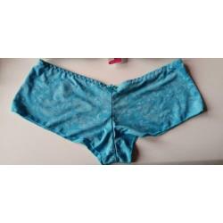 Nieuw setje push up bh 75C hipster short S M blauw wit print