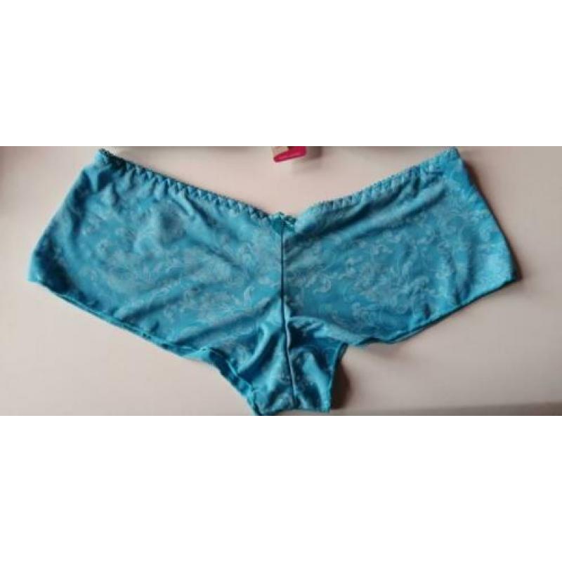 Nieuw setje push up bh 75C hipster short S M blauw wit print