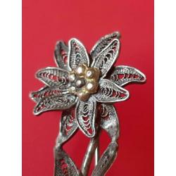 fijne antieke zilveren filigrain edelweiss pin gemerkt