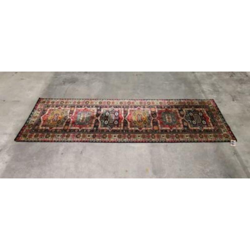 Vintage oosterse tapijt loper blue stars corona wol 90x288cm