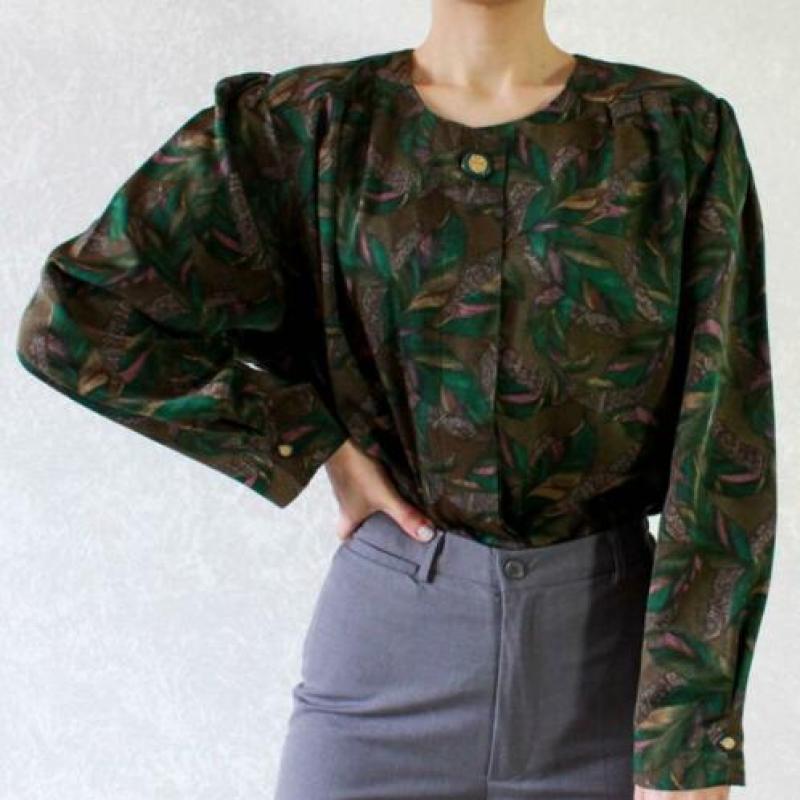 Vintage groen lila blouse blad
