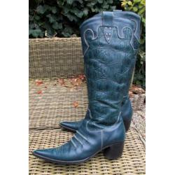 Stoere groene leren ibiza/hippie look cowboy boots! 39