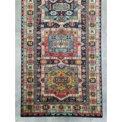 Vintage oosterse tapijt loper blue stars corona wol 90x288cm