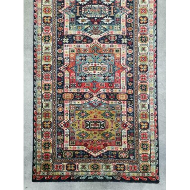Vintage oosterse tapijt loper blue stars corona wol 90x288cm