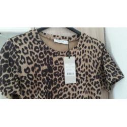 Nieuw beige bruin costes leopard shirt en riem mt m