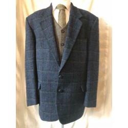 Harris Tweed colbert maat 56. Blauwgrijze tweed met een ruit