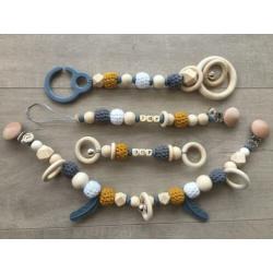 Speenkoord,wagenspanner,bijtring, maxi cosi hanger, met naam