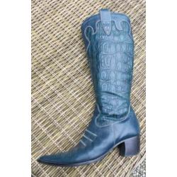Stoere groene leren ibiza/hippie look cowboy boots! 39