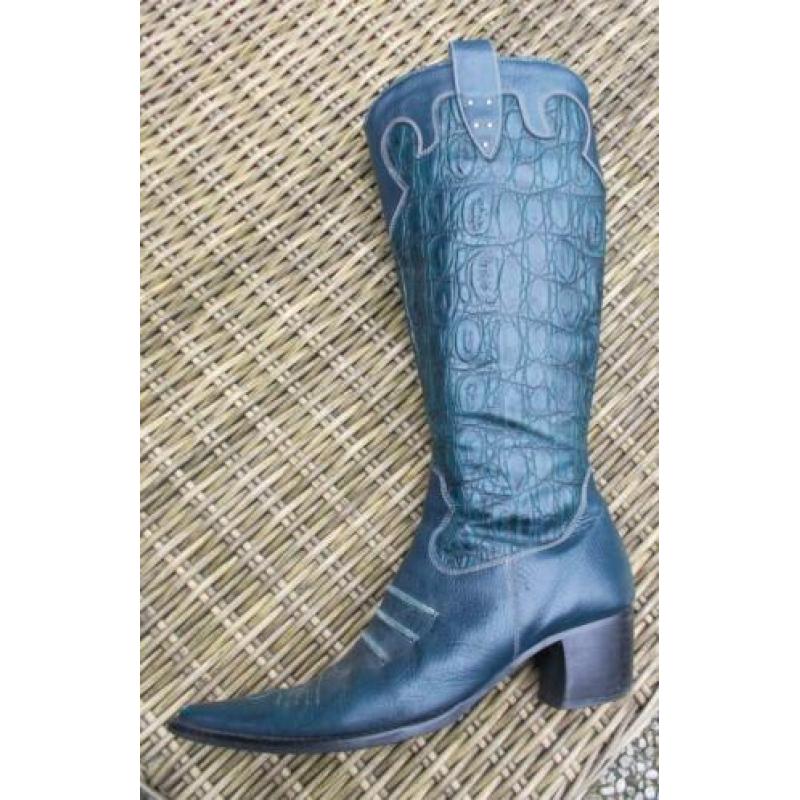 Stoere groene leren ibiza/hippie look cowboy boots! 39