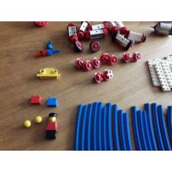 Lego trein vintage blauw rails 4,5 volt onderdelen.