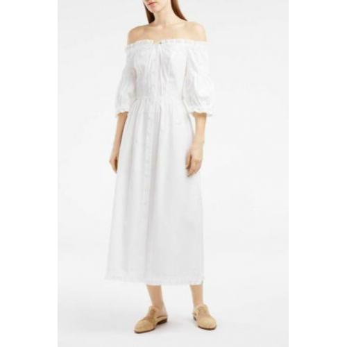Nieuwe ongedragen Vilshenko witte katoenen off-shoulder jurk