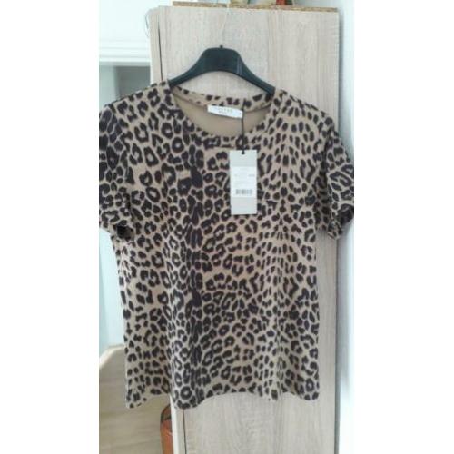 Nieuw beige bruin costes leopard shirt en riem mt m