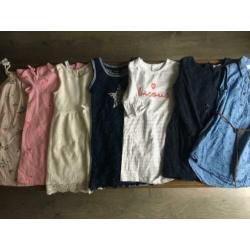 Setje jurkjes zomer maat 110-116 blauw wit roze kant ruffles