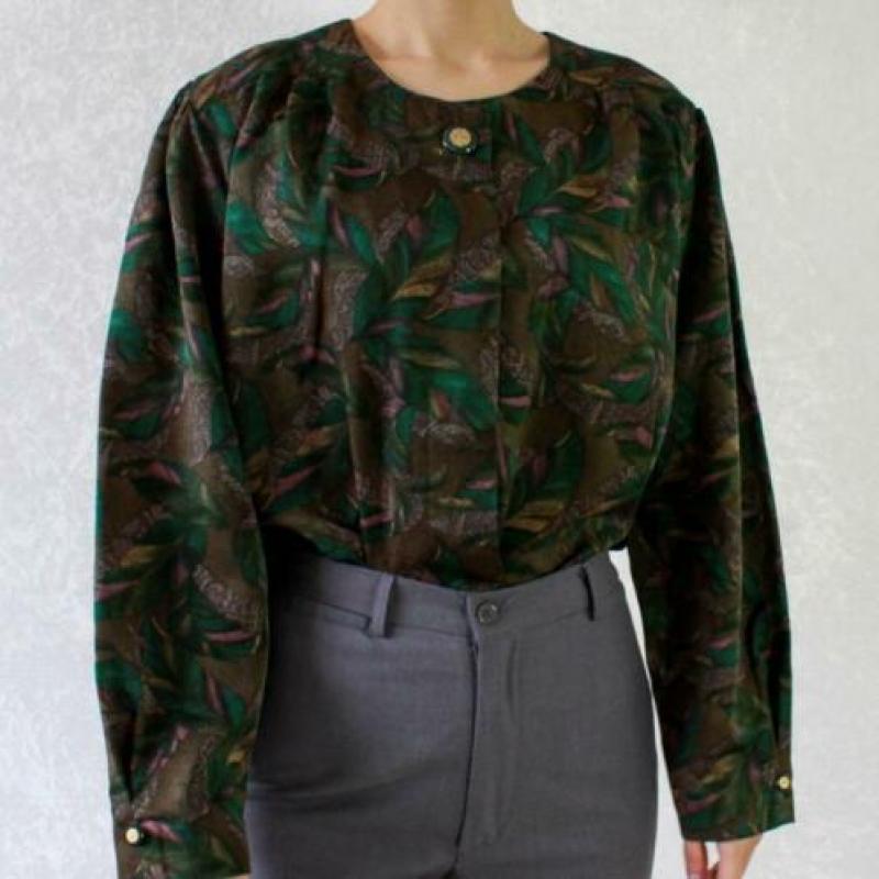 Vintage groen lila blouse blad