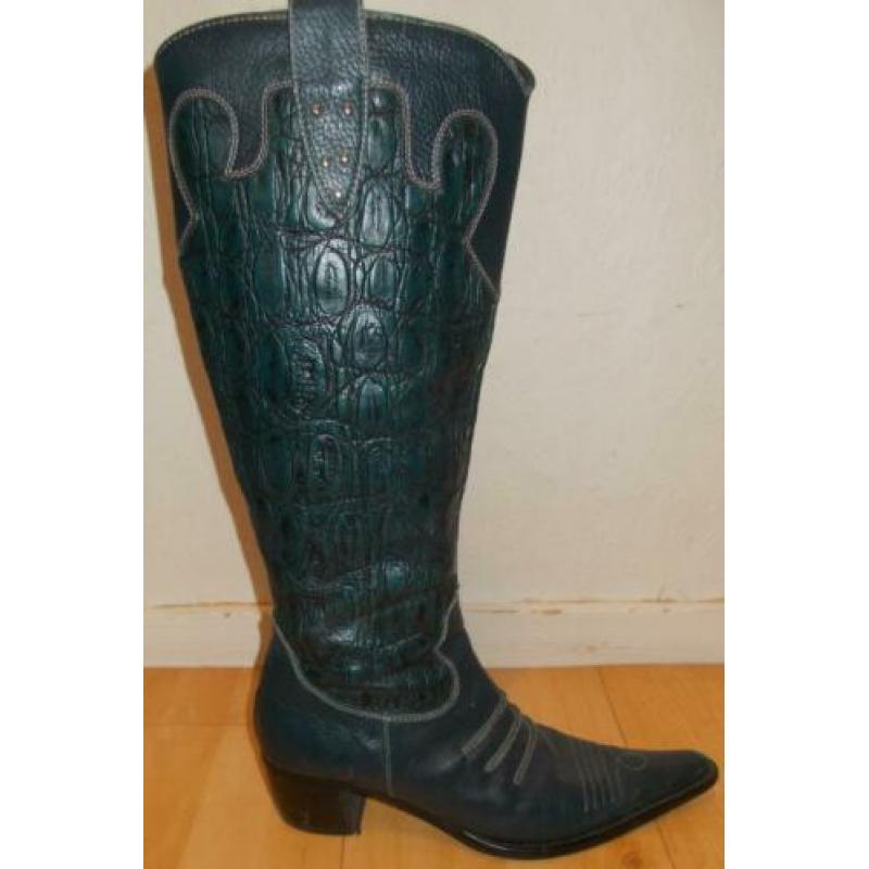Stoere groene leren ibiza/hippie look cowboy boots! 39