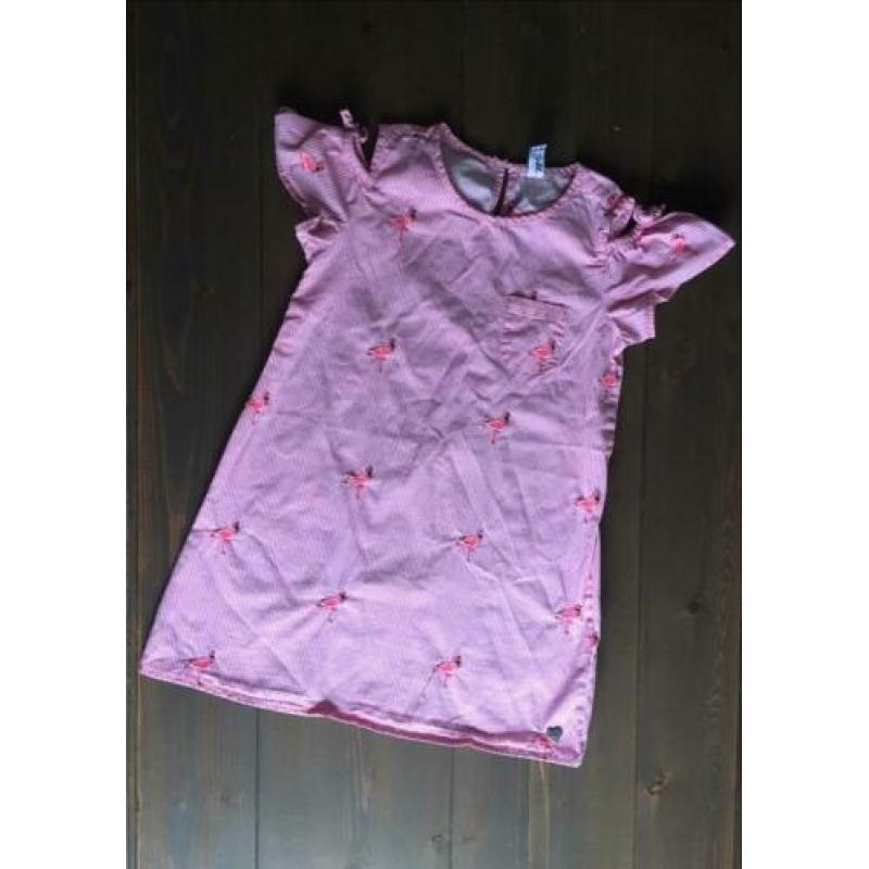 Setje jurkjes zomer maat 110-116 blauw wit roze kant ruffles