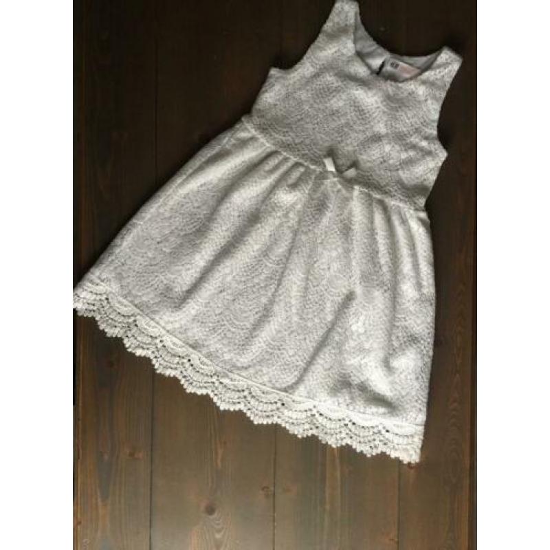 Setje jurkjes zomer maat 110-116 blauw wit roze kant ruffles