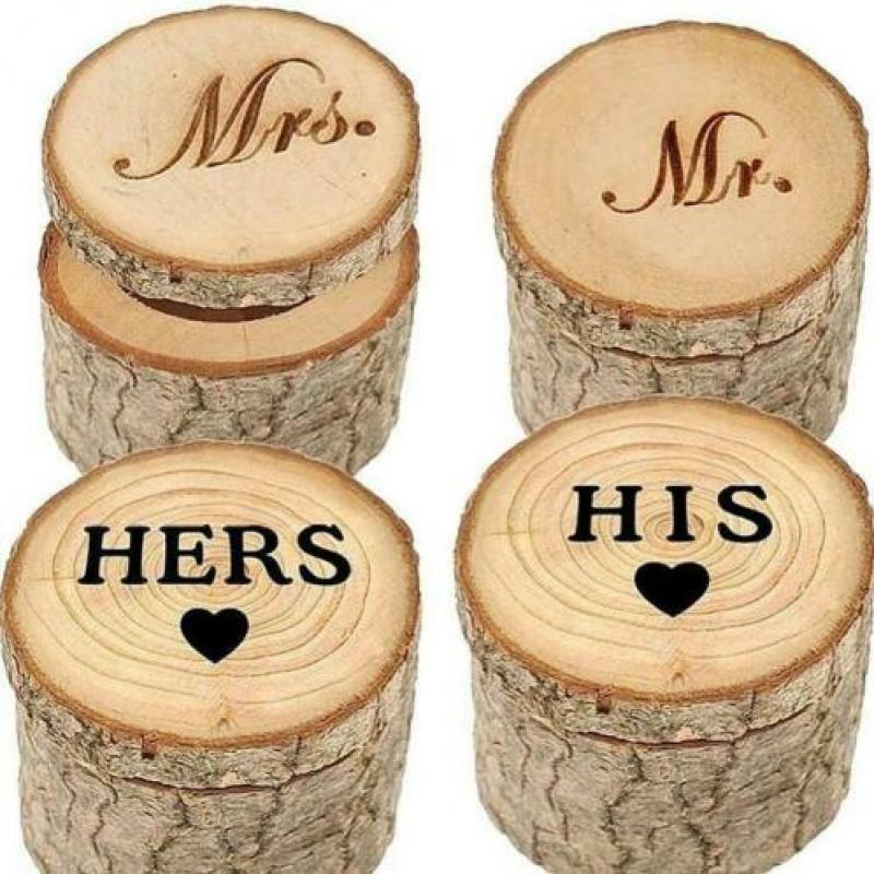 Sets met 2 houten ringendoosjes Mr en Mrs of His en Hers