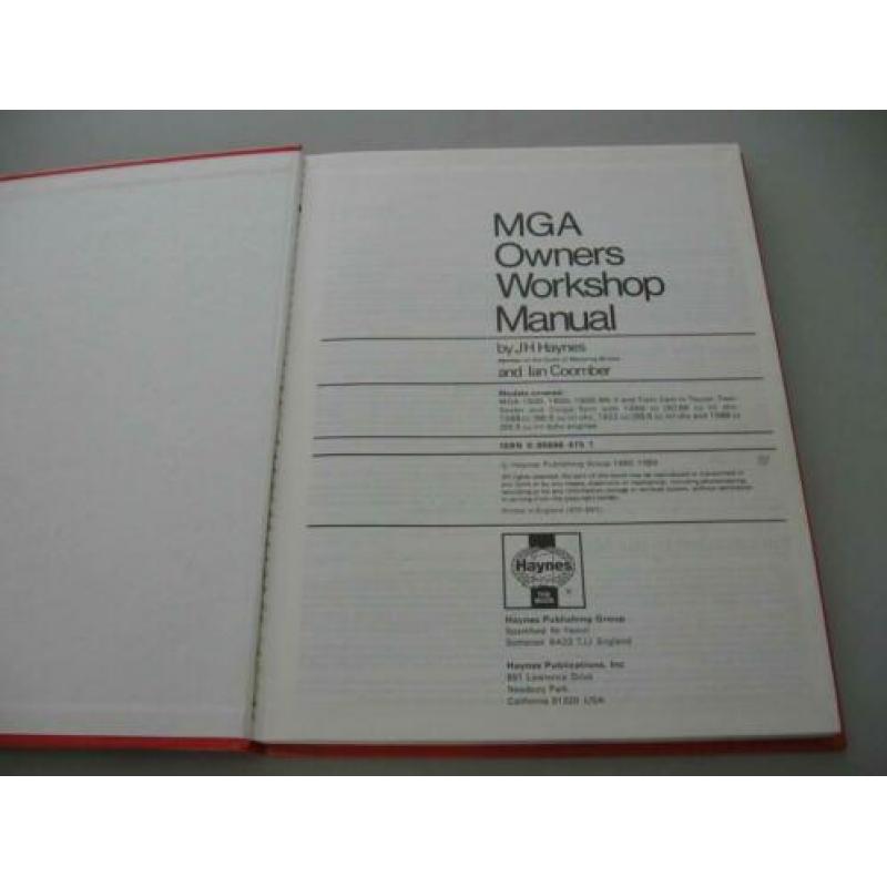 MG 010 MGA 1955 to 1962 Haynes Owners Workshop Manual.