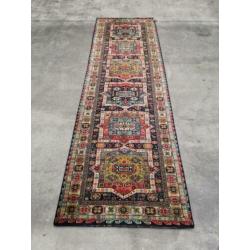 Vintage oosterse tapijt loper blue stars corona wol 90x288cm