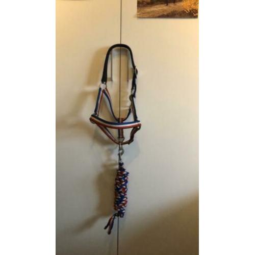 Halster + touw rood-wit-blauw maat pony