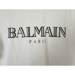 2 Witte BALMAIN T-Shirts; 100% Katoen, Maat: S (63 cm).