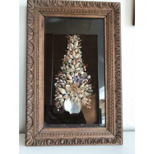 Oud vitrine schilderij met schelpen