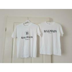 2 Witte BALMAIN T-Shirts; 100% Katoen, Maat: S (63 cm).