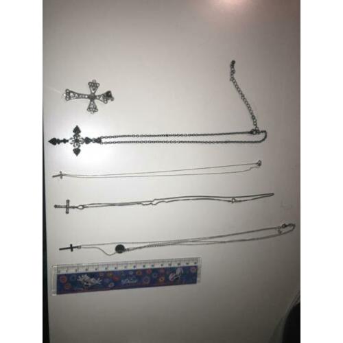 Ketting echt zilver kruis christelijk 4 stuks en hanger