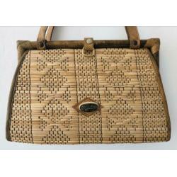 Vintage 70 ties bohemian tas met bamboe en stro